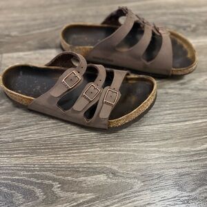 Birkenstock Brown Three-Strap Cork Footbed Sandals